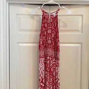 LONDON TIMES Maxi Red Cream Floral Sleeveless and button tie size 10